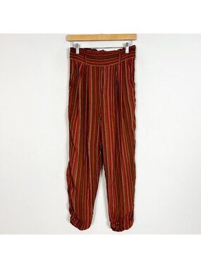 American Eagle Rust Orange Pull On Ankle Pants Striped Boho Size Medium Women's‎